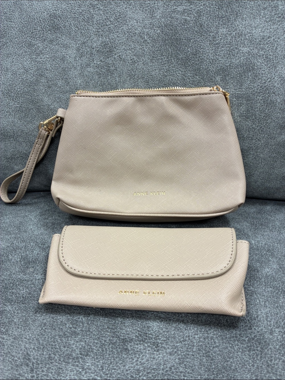 Anne Klein Nude Beige Wristlet and Matching Wallet Set